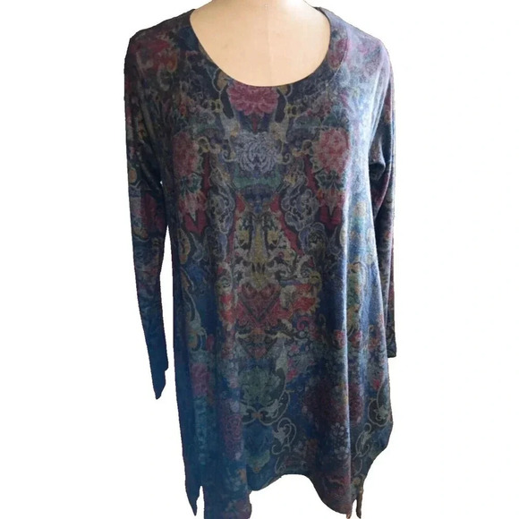 SOFT SURROUNDINGS FALL FLORAL PAISLEY SOFT PRINTED COZY BOHO OVERSIZED TUNIC SML - Picture 1 of 11